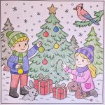 Adventskalender Malvorlage mit süßen Motiven zum Ausmalen