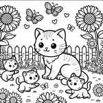 Süße Katzen Malbuchseite für Kinder und Erwachsene