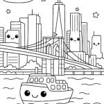 Kawaii Malvorlage mit New York Themen