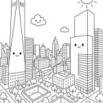 Fröhliches New York Kawaii Ausmalbild