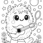 Malbuchseite mit niedlichen Cartoon-Monstern