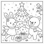 Weihnachtsmalvorlage mit Tannenbaum und Geschenken